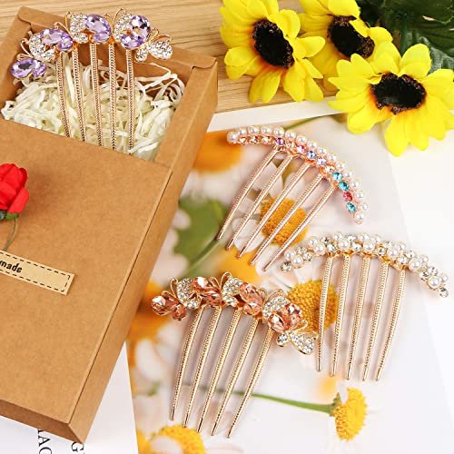 Pearl Rhinestone Butterfly Hair Fork Clips – Crystal French Twist Pins for Updo Buns, Vintage Styling Combs for Women & Girls (4-Pack, Colorful) Avelisse