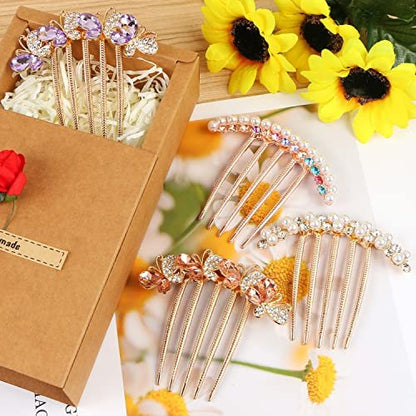 Pearl Rhinestone Butterfly Hair Fork Clips – Crystal French Twist Pins for Updo Buns, Vintage Styling Combs for Women & Girls (4-Pack, Colorful) Avelisse