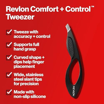 Revlon Comfort and Control Tweezer - Wide Grip Eyebrow Tweezer for Precise Hair Removal