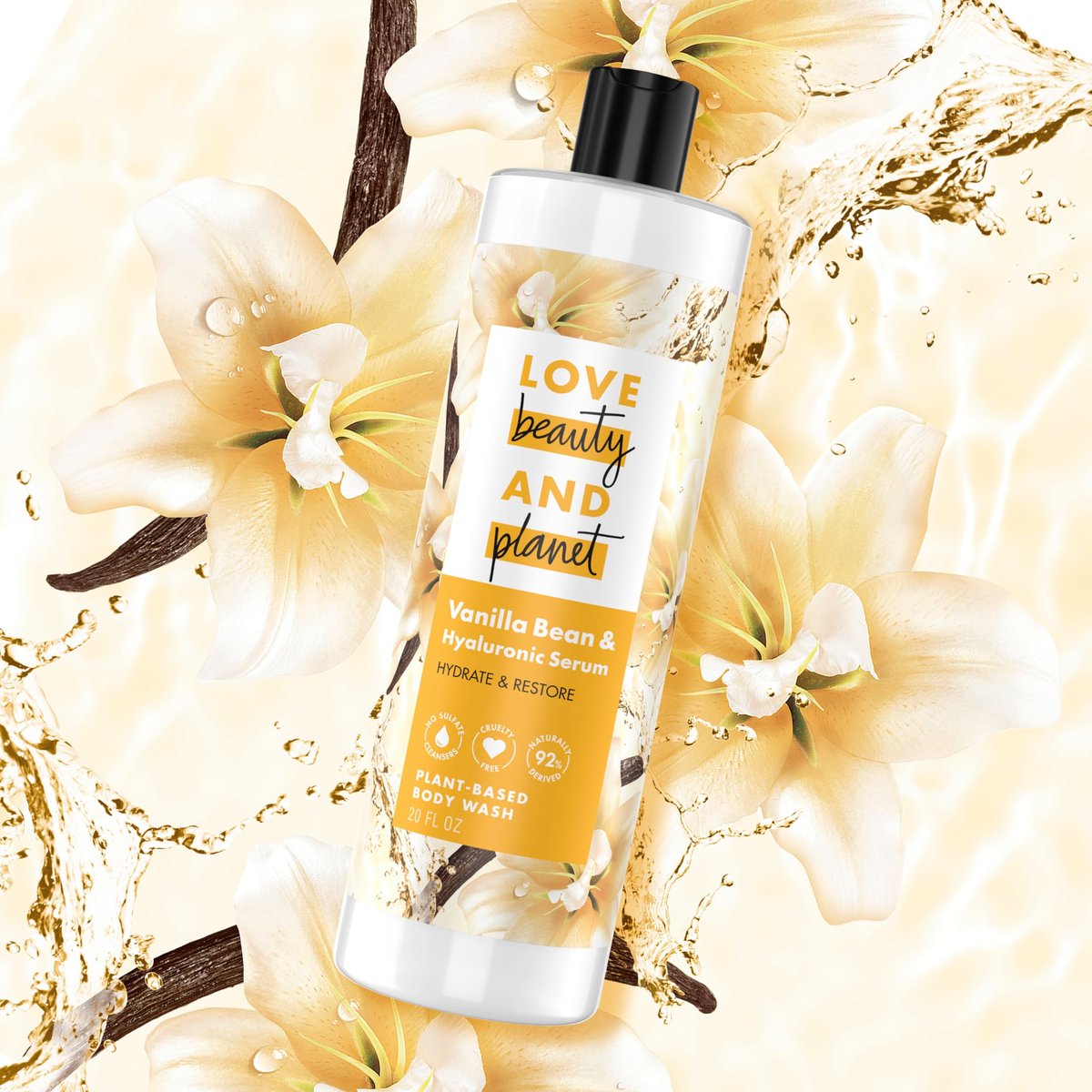 Love Beauty and Planet Plant-Based Body Wash Hydrate & Restore Vanilla Bean & Hyaluronic Serum - 20 oz - görsel 4