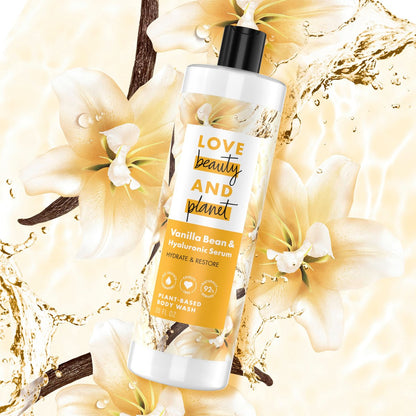 Love Beauty and Planet Plant-Based Body Wash Hydrate & Restore Vanilla Bean & Hyaluronic Serum - 20 oz