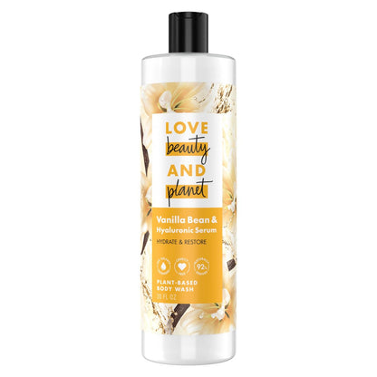 Love Beauty and Planet Plant-Based Body Wash Hydrate & Restore Vanilla Bean & Hyaluronic Serum - 20 oz