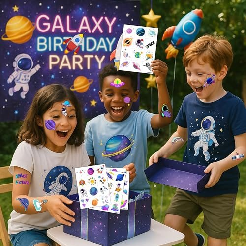 96PCS Galaxy Pre-Cut Temporary Tattoos for Kids - Outer Space Themed Birthday Party Supplies, Cute Stickers for Boys & Girls, Fun Party Favors, Classroom Prizes, Christmas Gifts - görsel 6