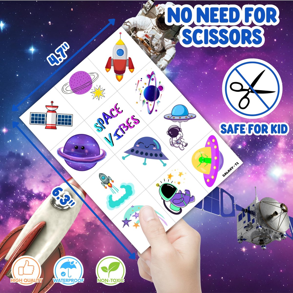 96PCS Galaxy Pre-Cut Temporary Tattoos for Kids - Outer Space Themed Birthday Party Supplies, Cute Stickers for Boys & Girls, Fun Party Favors, Classroom Prizes, Christmas Gifts - görsel 9