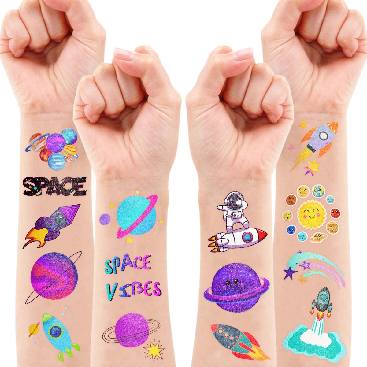 96PCS Galaxy Pre-Cut Temporary Tattoos for Kids - Outer Space Themed Birthday Party Supplies, Cute Stickers for Boys & Girls, Fun Party Favors, Classroom Prizes, Christmas Gifts - görsel 15