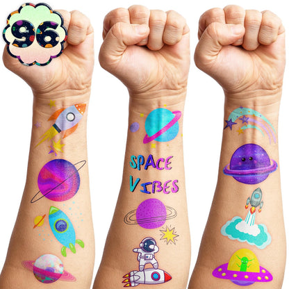 96PCS Galaxy Pre-Cut Temporary Tattoos for Kids - Outer Space Themed Birthday Party Supplies, Cute Stickers for Boys & Girls, Fun Party Favors, Classroom Prizes, Christmas Gifts