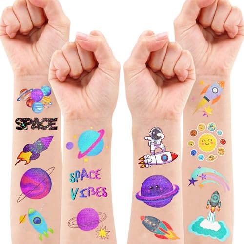 96PCS Galaxy Pre-Cut Temporary Tattoos for Kids - Outer Space Themed Birthday Party Supplies, Cute Stickers for Boys & Girls, Fun Party Favors, Classroom Prizes, Christmas Gifts - görsel 16
