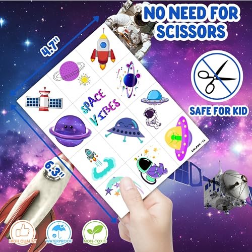 96PCS Galaxy Pre-Cut Temporary Tattoos for Kids - Outer Space Themed Birthday Party Supplies, Cute Stickers for Boys & Girls, Fun Party Favors, Classroom Prizes, Christmas Gifts - görsel 10