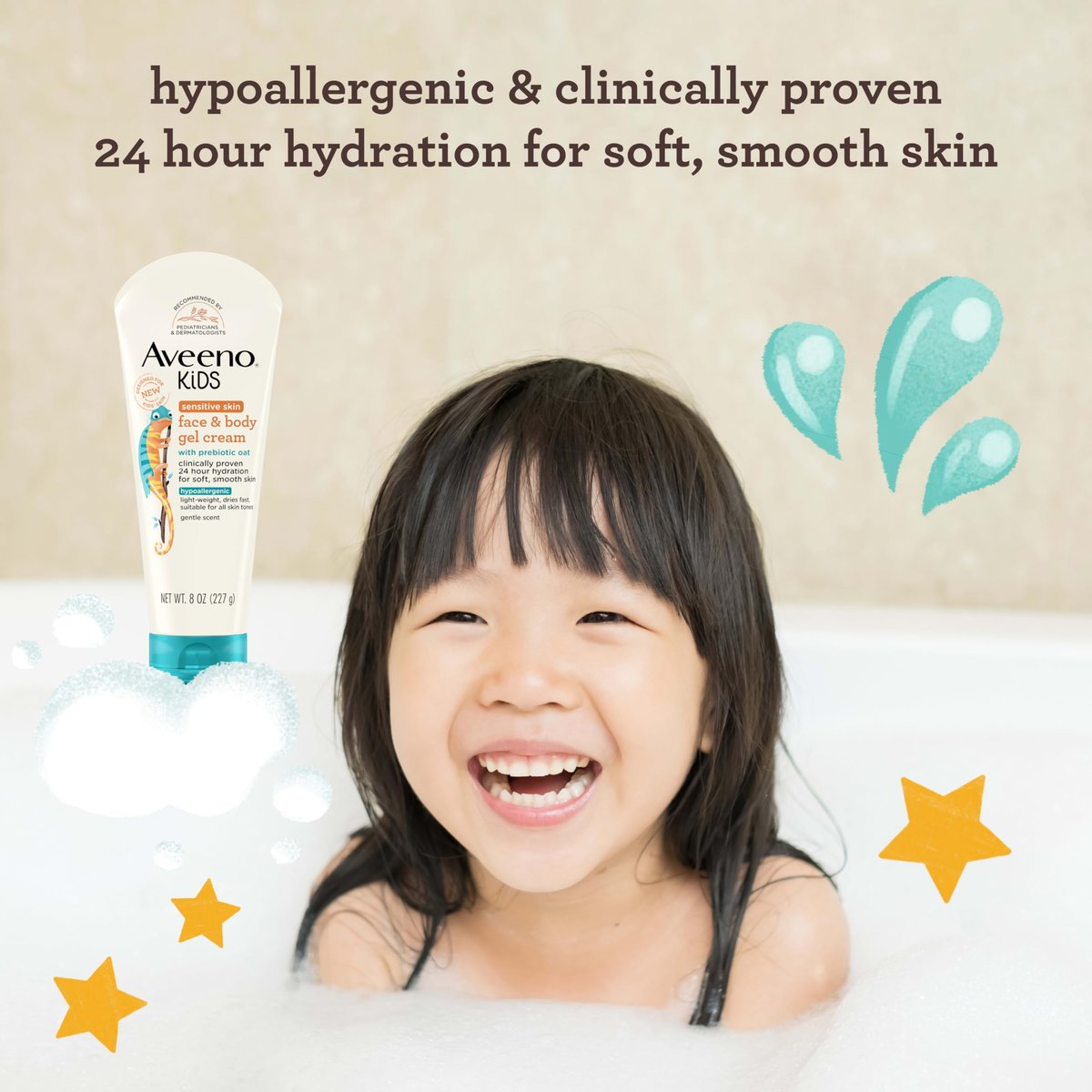 Aveeno Sensitive Skin Face & Body Gel Cream for Kids with Prebiotic Oat, Clinically Proven 24-Hour Hydration, Hypoallergenic, 8 oz - görsel 3