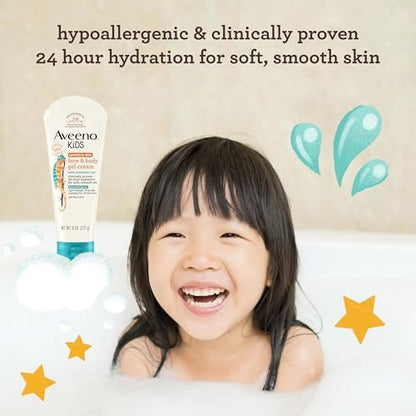 Aveeno Sensitive Skin Face & Body Gel Cream for Kids with Prebiotic Oat, Clinically Proven 24-Hour Hydration, Hypoallergenic, 8 oz