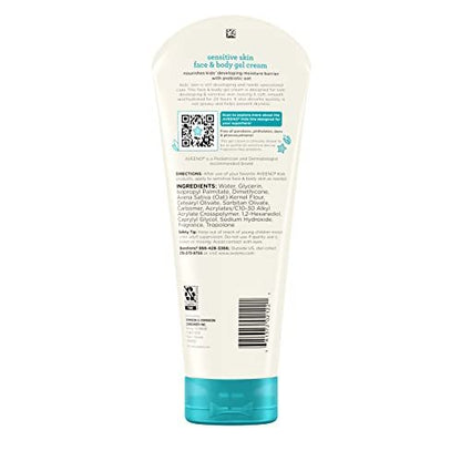 Aveeno Sensitive Skin Face & Body Gel Cream for Kids with Prebiotic Oat, Clinically Proven 24-Hour Hydration, Hypoallergenic, 8 oz