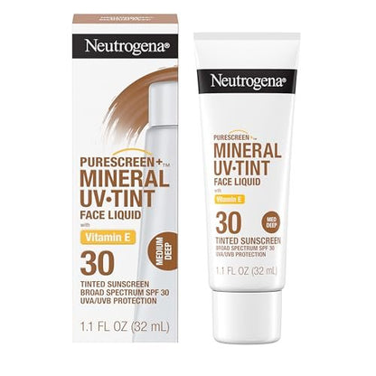 Neutrogena Purescreen+ Tinted Mineral Sunscreen SPF 30 for Face, Medium Deep, 1.1 fl oz