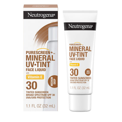 Neutrogena Purescreen+ Tinted Mineral Sunscreen SPF 30 for Face, Medium Deep, 1.1 fl oz