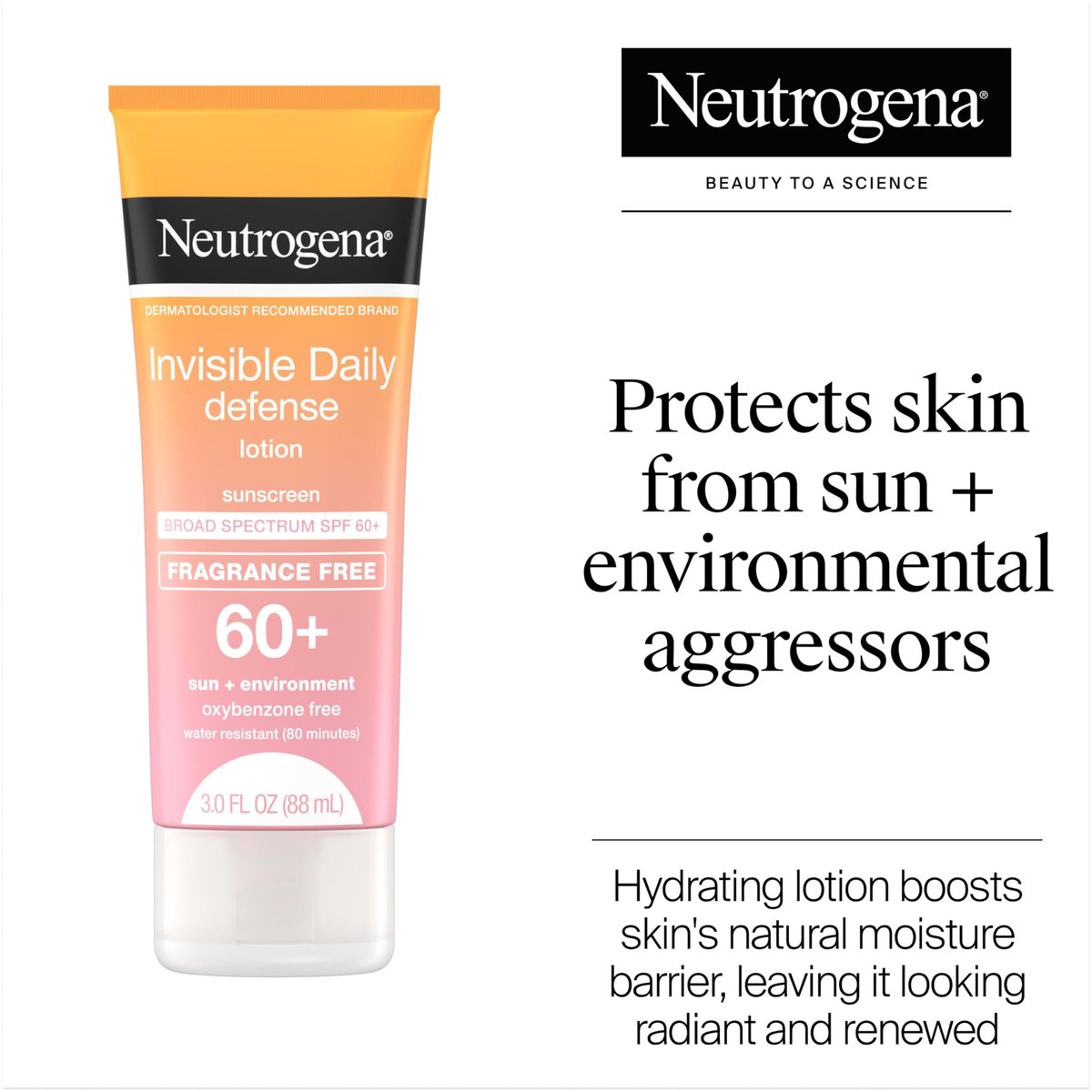 Neutrogena Invisible Daily Defense Fragrance-Free Sunscreen Lotion, SPF 60+, Broad Spectrum, Water-Resistant, 3.0 fl. oz - görsel 4