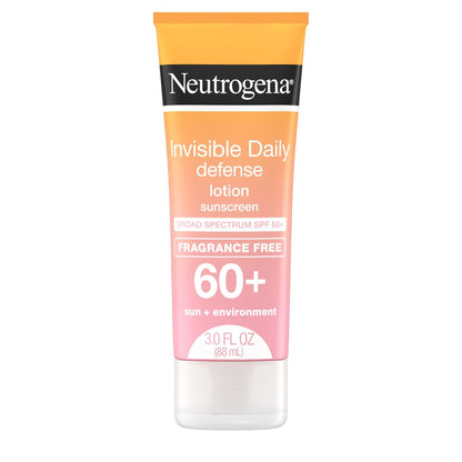 Neutrogena Invisible Daily Defense Fragrance-Free Sunscreen Lotion, SPF 60+, Broad Spectrum, Water-Resistant, 3.0 fl. oz