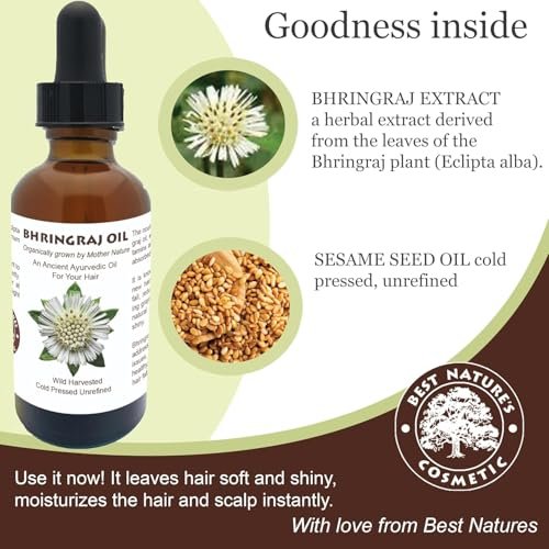 Best Nature's Bhringraj Oil – Pure Indian Eclipta Alba Oil for Hair Growth, Dandruff & Early Graying – Natural Scalp Cleanser – 2 fl oz Avelisse