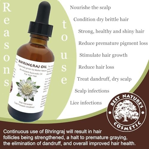 Best Nature's Bhringraj Oil – Pure Indian Eclipta Alba Oil for Hair Growth, Dandruff & Early Graying – Natural Scalp Cleanser – 2 fl oz Avelisse