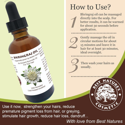 Best Nature's Bhringraj Oil – Pure Indian Eclipta Alba Oil for Hair Growth, Dandruff & Early Graying – Natural Scalp Cleanser – 2 fl oz Avelisse