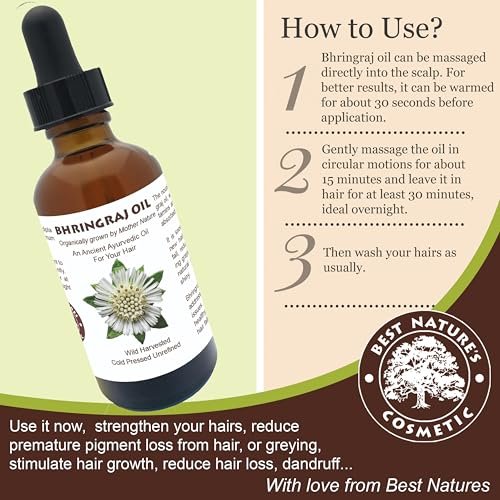Best Nature's Bhringraj Oil – Pure Indian Eclipta Alba Oil for Hair Growth, Dandruff & Early Graying – Natural Scalp Cleanser – 2 fl oz Avelisse