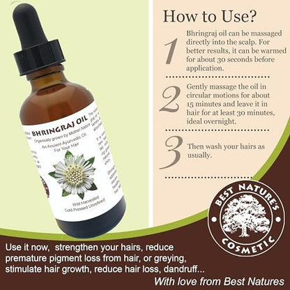 Best Nature's Bhringraj Oil – Pure Indian Eclipta Alba Oil for Hair Growth, Dandruff & Early Graying – Natural Scalp Cleanser – 2 fl oz Avelisse
