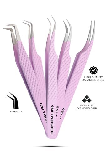 Professional Fiber Tip Lash Tweezers for Eyelash Extensions - Pink Stainless Steel Avelisse