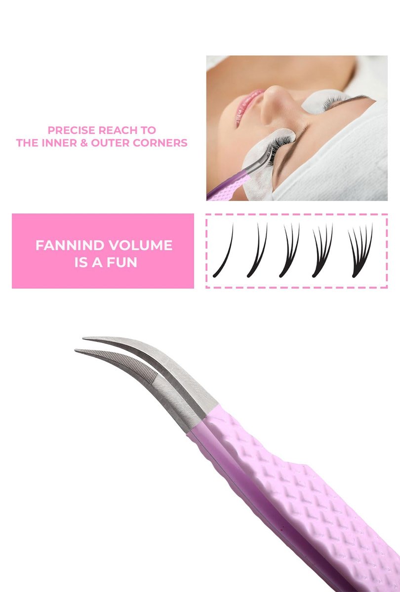 Professional Fiber Tip Lash Tweezers for Eyelash Extensions - Pink Stainless Steel Avelisse