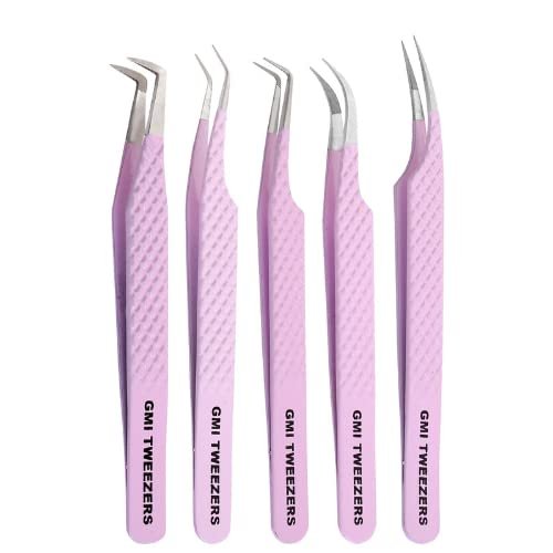 Professional Fiber Tip Lash Tweezers for Eyelash Extensions - Pink Stainless Steel Avelisse