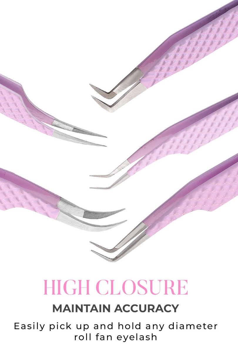 Professional Fiber Tip Lash Tweezers for Eyelash Extensions - Pink Stainless Steel Avelisse