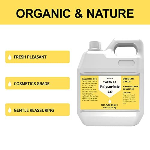 12 oz Polysorbate 20 Emulsifier (TWEEN 20) – 100% Pure, Cosmetics Grade, Gentle on Skin – Ideal for Lotions, Shampoos, Body Washes, and Makeup Removers Avelisse