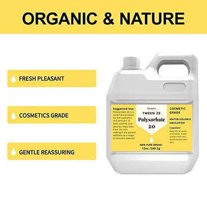 12 oz Polysorbate 20 Emulsifier (TWEEN 20) – 100% Pure, Cosmetics Grade, Gentle on Skin – Ideal for Lotions, Shampoos, Body Washes, and Makeup Removers Avelisse