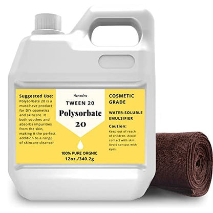 12 oz Polysorbate 20 Emulsifier (TWEEN 20) – 100% Pure, Cosmetics Grade, Gentle on Skin – Ideal for Lotions, Shampoos, Body Washes, and Makeup Removers Avelisse