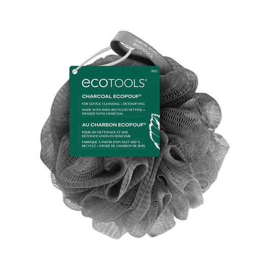 EcoTools Charcoal EcoPouf - Exfoliating Loofah Sponge for Bath & Shower, Infused with Charcoal, Recycled Netting, Eco-Friendly Bath Accessory, Cruelty-Free, Color May Vary, 1 Count