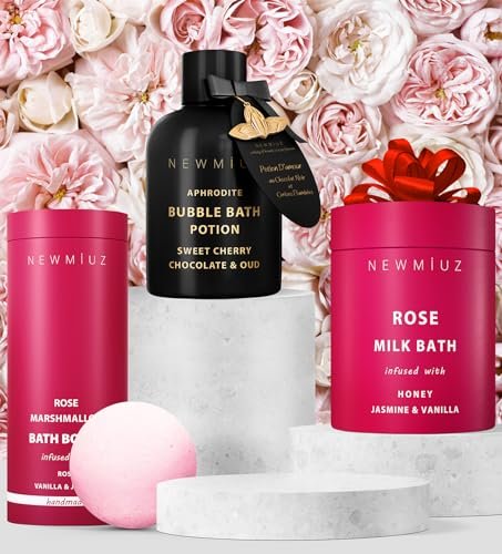 Calming Rose & Coconut Milk Bath Soak – Moisturize, Soften Skin with Honey, Jasmine, Vanilla – Luxury Spa Bath Salt Powder for Stress Relief – Gift for Women Avelisse
