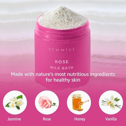 Calming Rose & Coconut Milk Bath Soak – Moisturize, Soften Skin with Honey, Jasmine, Vanilla – Luxury Spa Bath Salt Powder for Stress Relief – Gift for Women Avelisse