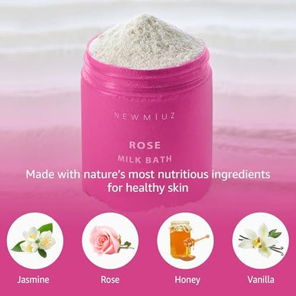 Calming Rose & Coconut Milk Bath Soak – Moisturize, Soften Skin with Honey, Jasmine, Vanilla – Luxury Spa Bath Salt Powder for Stress Relief – Gift for Women Avelisse