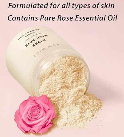Calming Rose & Coconut Milk Bath Soak – Moisturize, Soften Skin with Honey, Jasmine, Vanilla – Luxury Spa Bath Salt Powder for Stress Relief – Gift for Women Avelisse