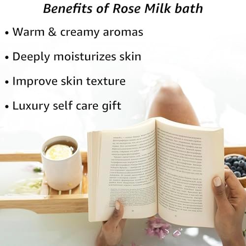 Calming Rose & Coconut Milk Bath Soak – Moisturize, Soften Skin with Honey, Jasmine, Vanilla – Luxury Spa Bath Salt Powder for Stress Relief – Gift for Women Avelisse