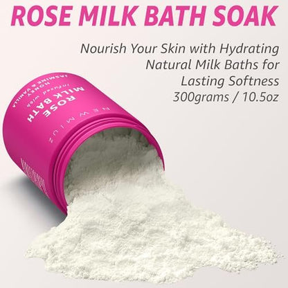 Calming Rose & Coconut Milk Bath Soak – Moisturize, Soften Skin with Honey, Jasmine, Vanilla – Luxury Spa Bath Salt Powder for Stress Relief – Gift for Women Avelisse