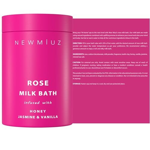 Calming Rose & Coconut Milk Bath Soak – Moisturize, Soften Skin with Honey, Jasmine, Vanilla – Luxury Spa Bath Salt Powder for Stress Relief – Gift for Women Avelisse