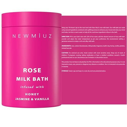 Calming Rose & Coconut Milk Bath Soak – Moisturize, Soften Skin with Honey, Jasmine, Vanilla – Luxury Spa Bath Salt Powder for Stress Relief – Gift for Women Avelisse