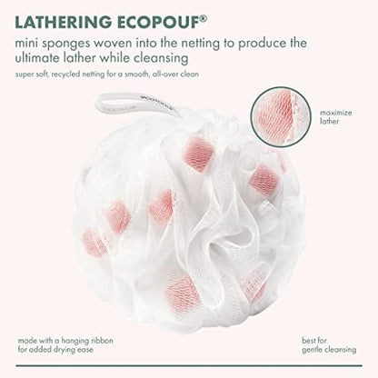 EcoTools Lathering EcoPouf with Mini Sponges - Gentle Exfoliating Loofah for Bath or Shower, 1 Count
