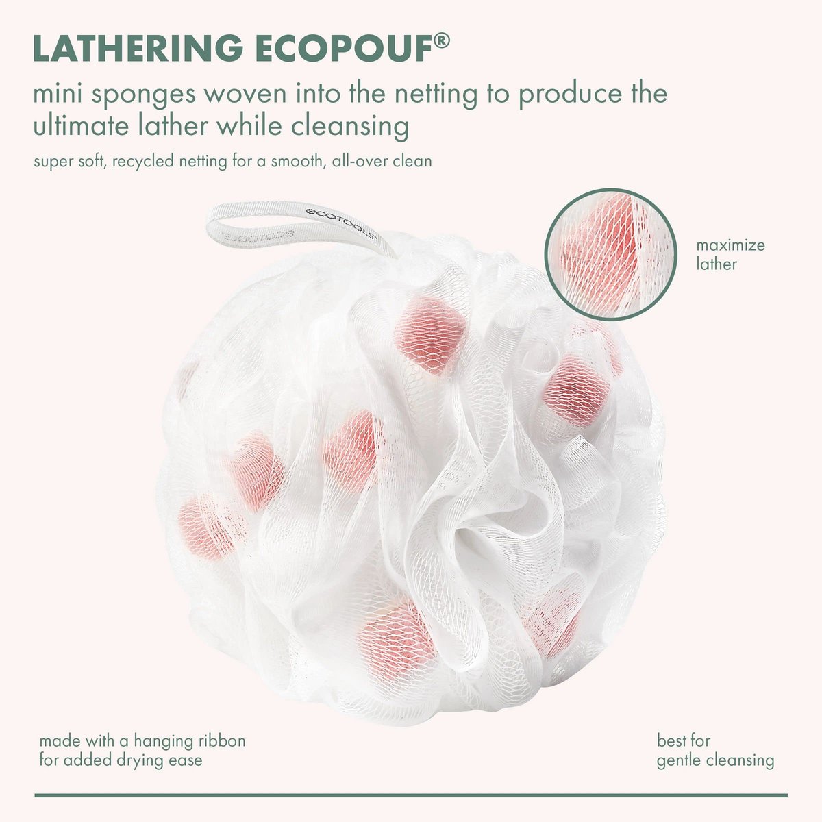 EcoTools Lathering EcoPouf with Mini Sponges - Gentle Exfoliating Loofah for Bath or Shower, 1 Count - görsel 3