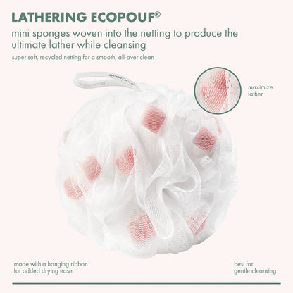 EcoTools Lathering EcoPouf with Mini Sponges - Gentle Exfoliating Loofah for Bath or Shower, 1 Count