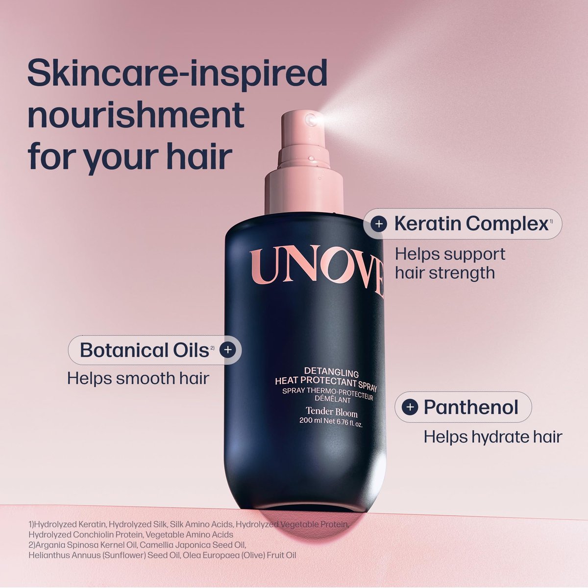 UNOVE Detangling Heat Protection Spray for Damaged Hair | Deep Hydration & Repair | Lightweight Leave-In Formula | Frizz Control | Smooth, Silky Finish, 200ml Avelisse