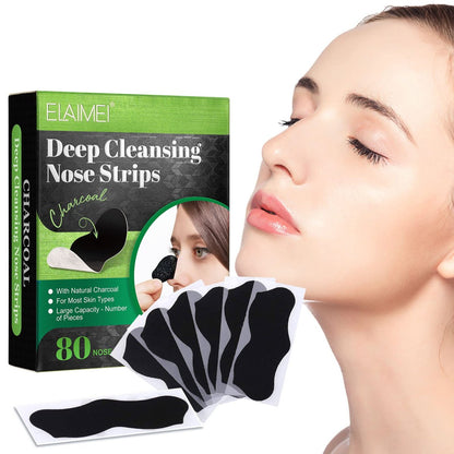 ELAIMEI Pore Strips, 80 Pcs, Natural Charcoal Blackhead Remover Strips for All Skin Types, Pore Deep Cleansing & Minimizing Nose Strips, Instant Unclogging