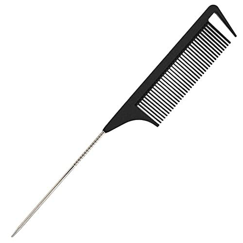 Yumflan Hair Comb - Rat Tail Comb for Braiding, Stainless Steel Pintail for Sectioning & Parting - Black - görsel 2