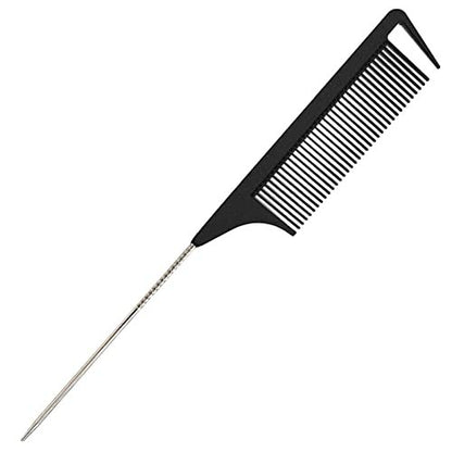 Yumflan Hair Comb - Rat Tail Comb for Braiding, Stainless Steel Pintail for Sectioning & Parting - Black