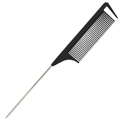 Yumflan Hair Comb - Rat Tail Comb for Braiding, Stainless Steel Pintail for Sectioning & Parting - Black