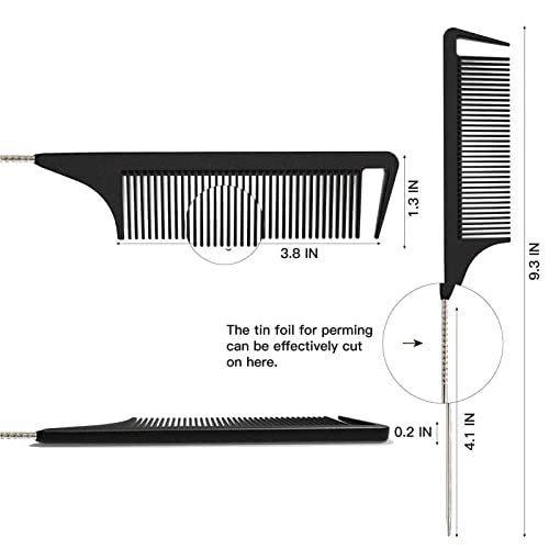 Yumflan Hair Comb - Rat Tail Comb for Braiding, Stainless Steel Pintail for Sectioning & Parting - Black - görsel 4