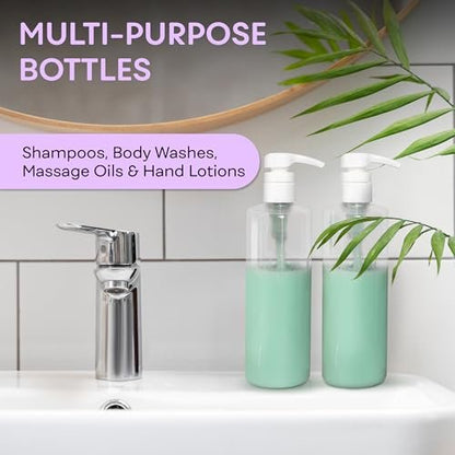 BRIGHTFROM Empty Lotion Pump Bottles 16 OZ, BPA-Free Refillable Containers, Plastic PET, 2 Pack (White Pump)